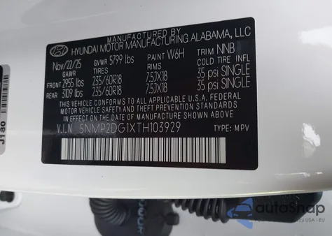 2026 Hyundai Santa Fe Hybrid Sel z USA, uszkodzony, nr VIN 5NMP2DG1XTH103929